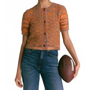 NEW ALLISON NEW YORK fuzzy effie cardigan in orange/blue